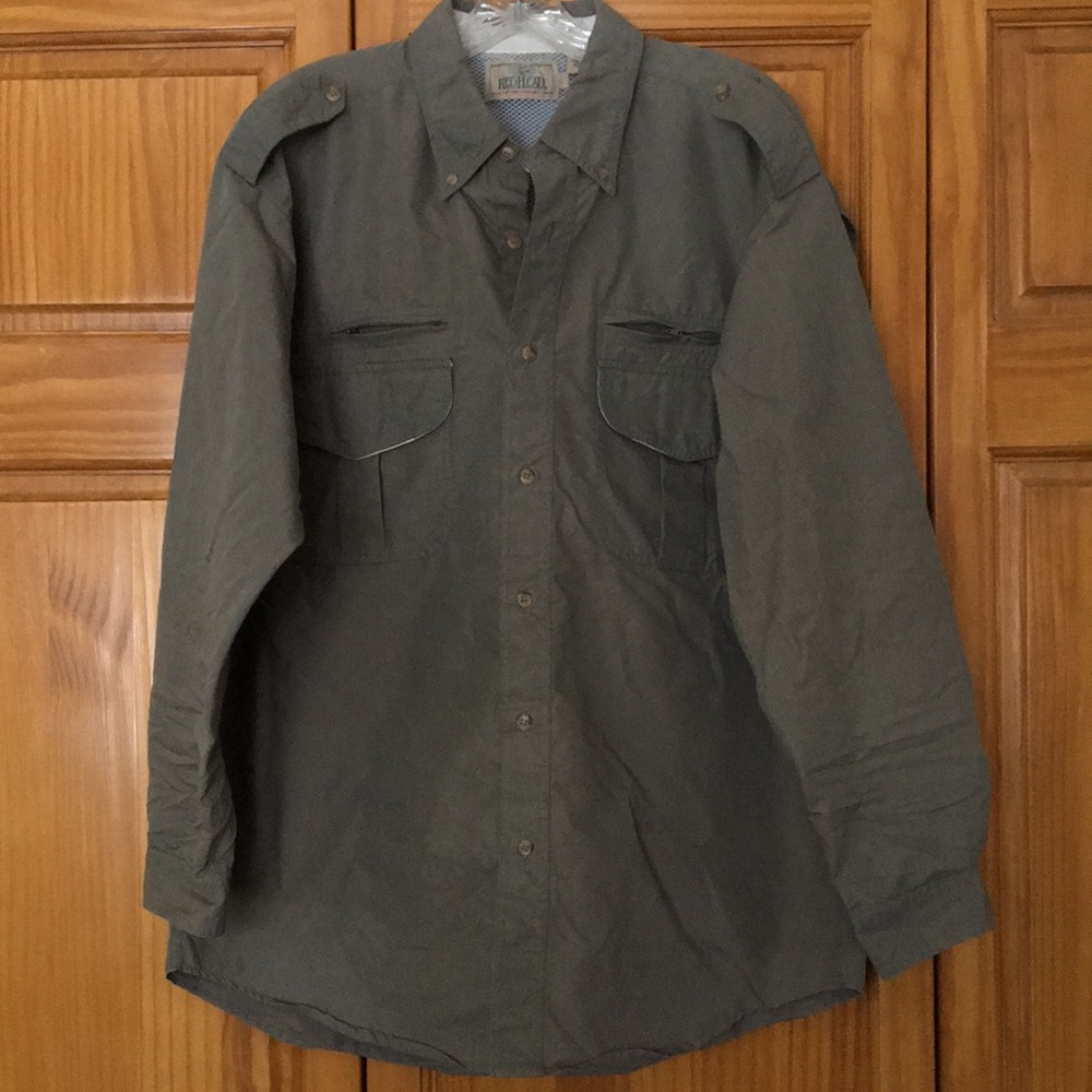 Redhead Button Down Khaki Fishing Shirt-Large